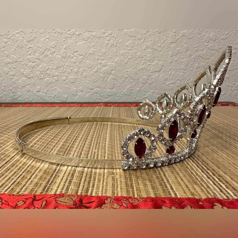 Ruby Red And Clear Rhinestone Tiara Wedding Princess Queen Pageant Crown